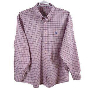 Brooks Brothers Shirt Men's XXL Pink Check Traditional Fit Stretch Button Down